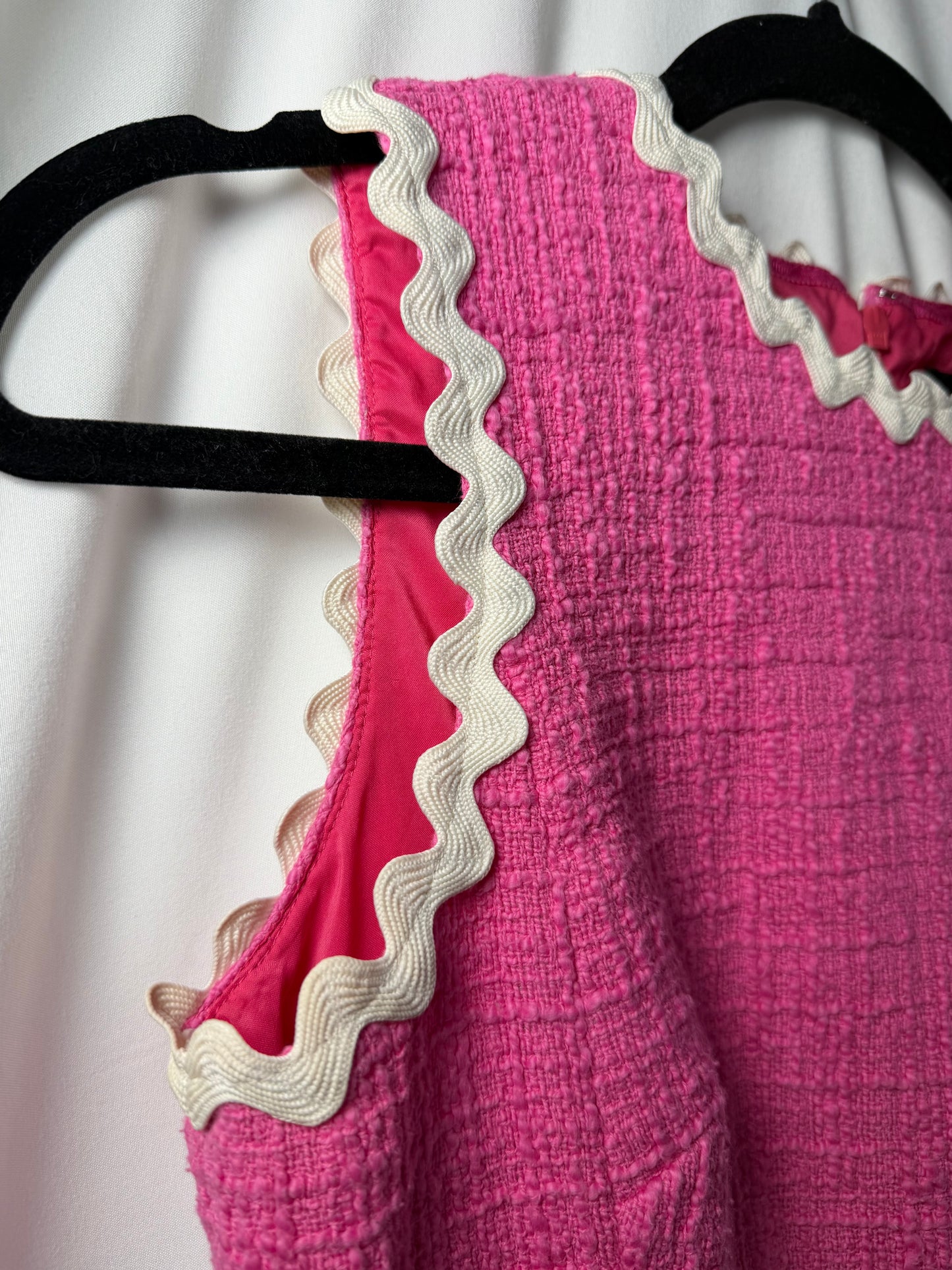 Y2K J.Crew Hot Pink Tweed Rickrack Trim Mini Dress- Size 4P