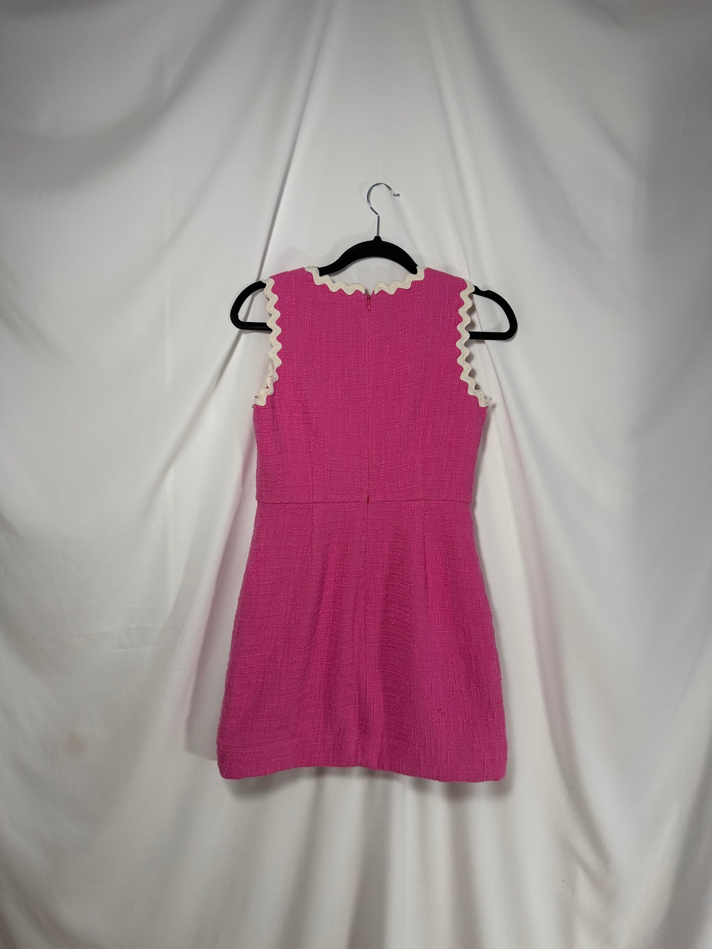 Y2K J.Crew Hot Pink Tweed Rickrack Trim Mini Dress- Size 4P