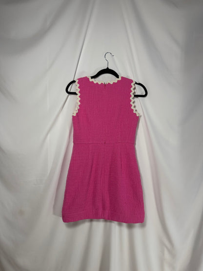 Y2K J.Crew Hot Pink Tweed Rickrack Trim Mini Dress- Size 4P