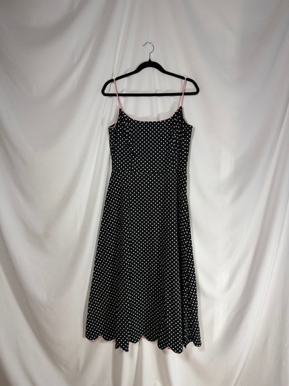 1990's Retro Inspired Polka Dot Scallop Hem Midi Dress- Size 10