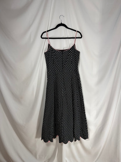 1990's Retro Inspired Polka Dot Scallop Hem Midi Dress- Size 10