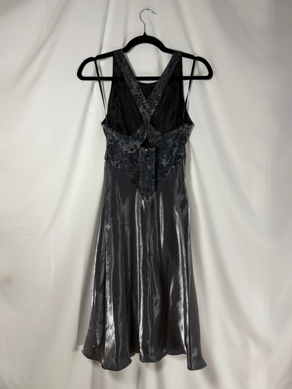 1990's Bias Cut Criss Cross Back Knee Length Dress- Size 8