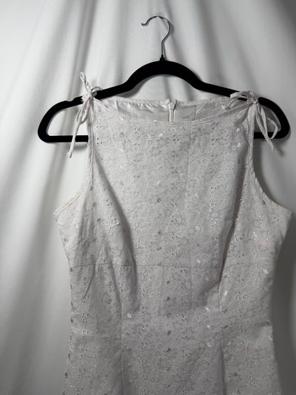 1990's Eyelet Boatneck Bow Detail Mini Shift Dress- Size 2/4