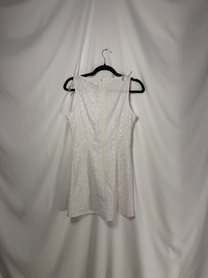 1990's Eyelet Boatneck Bow Detail Mini Shift Dress- Size 2/4