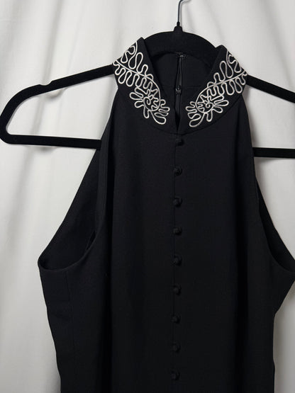 1990'S Button Front Mandarin Collar Midi Dress- Size 6 Petite