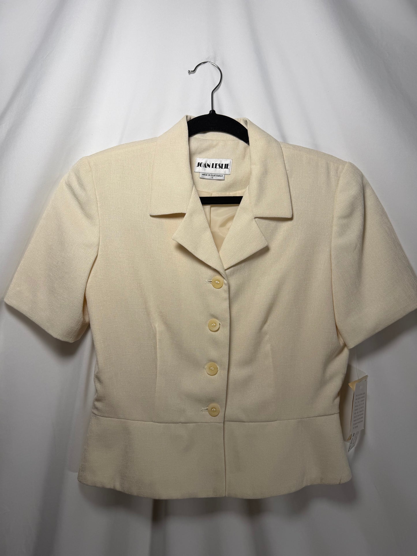 1980's Ivory Short Sleeve Peplum Twill Button Front Top/Jacket- Size 6/M