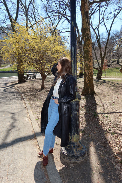 1980's Leather Double Breasted Trench Coat- Size S/M