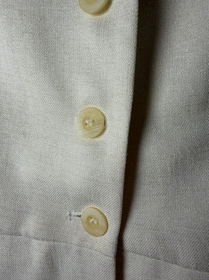 1980's Ivory Short Sleeve Peplum Twill Button Front Top/Jacket- Size 6/M