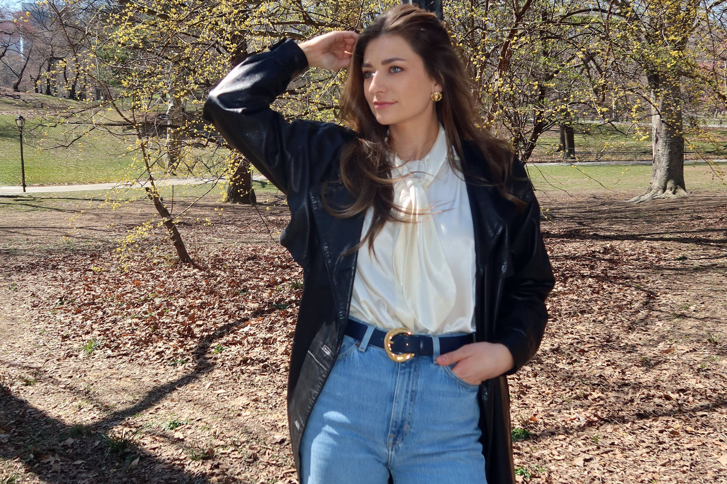 1980's Leather Double Breasted Trench Coat- Size S/M
