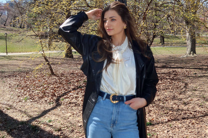 1980's Leather Double Breasted Trench Coat- Size S/M