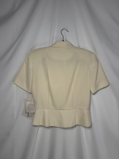 1980's Ivory Short Sleeve Peplum Twill Button Front Top/Jacket- Size 6/M