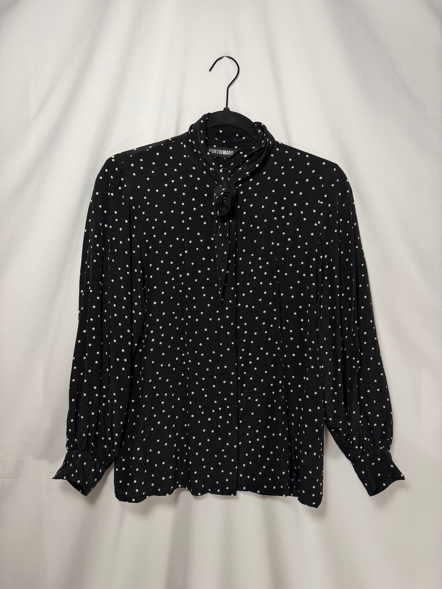 1980's Rosette Polka Dot Long Sleeve Blouse- Size S/M
