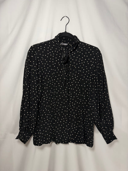 1980's Rosette Polka Dot Long Sleeve Blouse- Size S/M