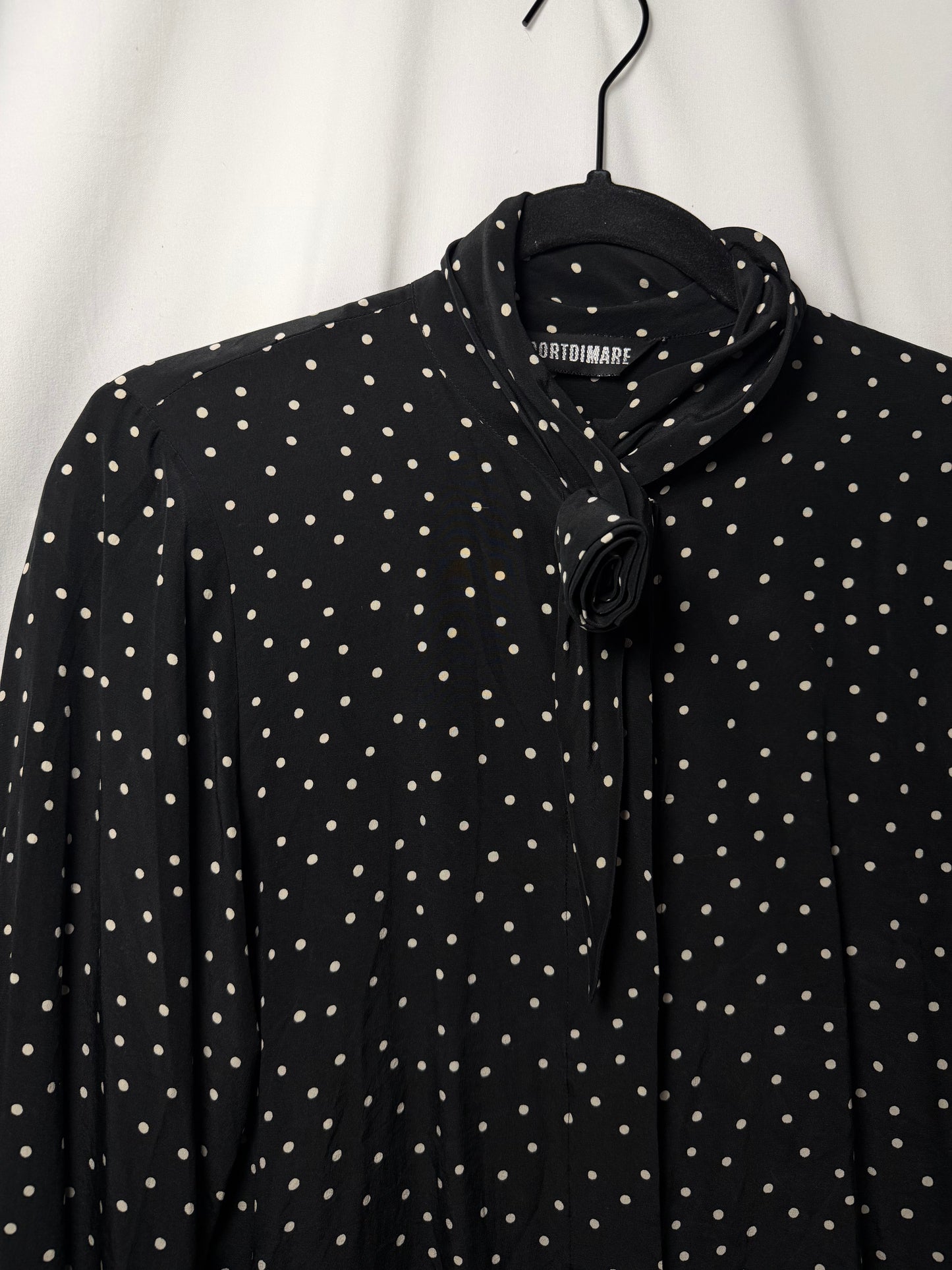 1980's Rosette Polka Dot Long Sleeve Blouse- Size S/M