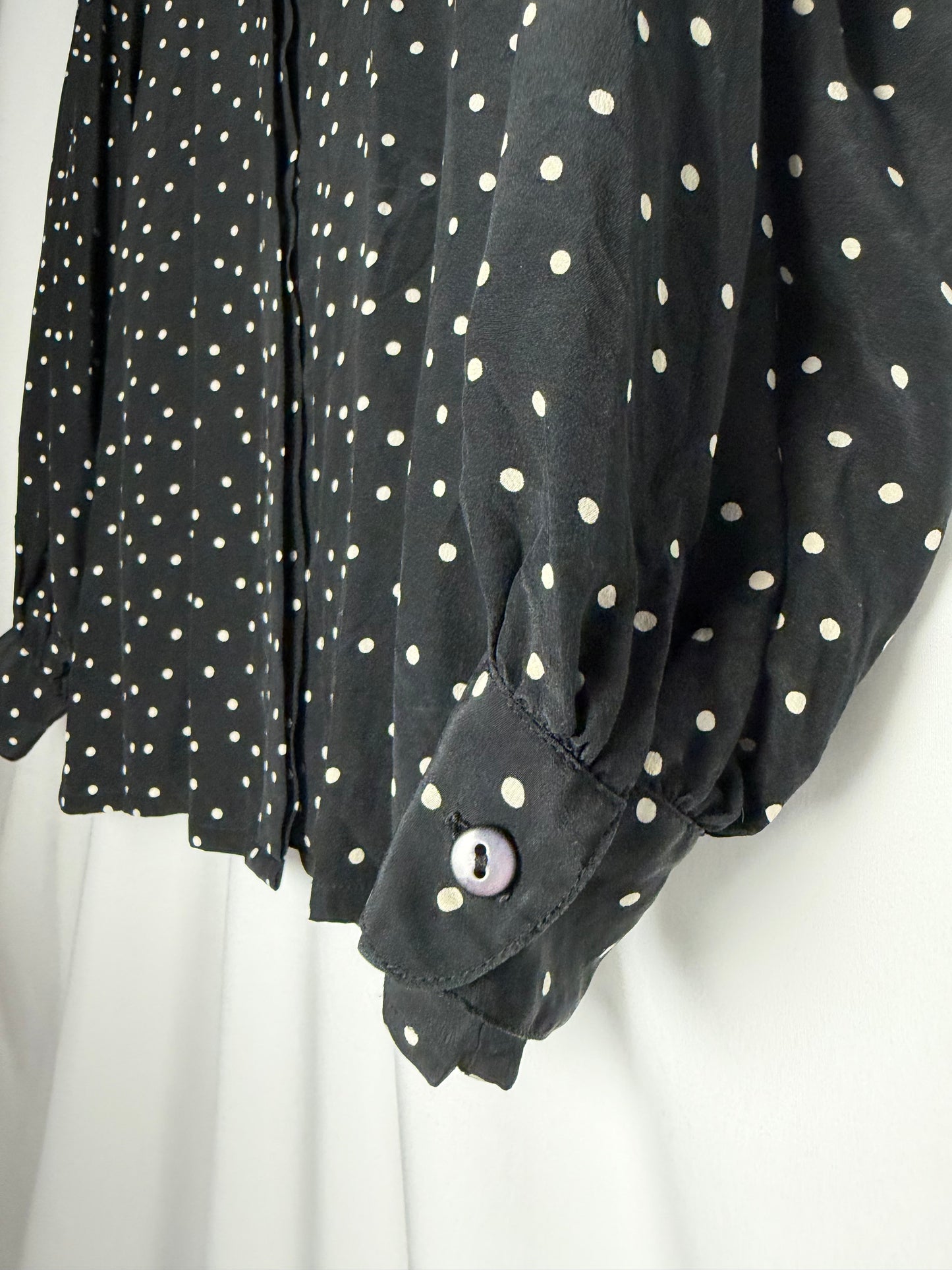 1980's Rosette Polka Dot Long Sleeve Blouse- Size S/M