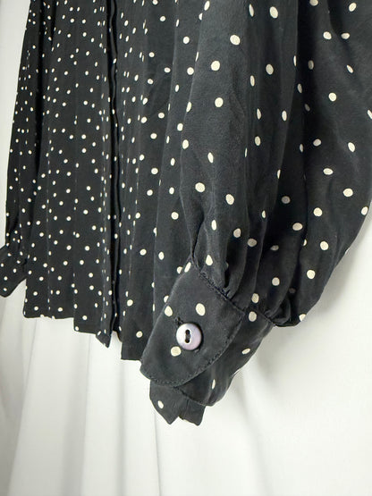 1980's Rosette Polka Dot Long Sleeve Blouse- Size S/M