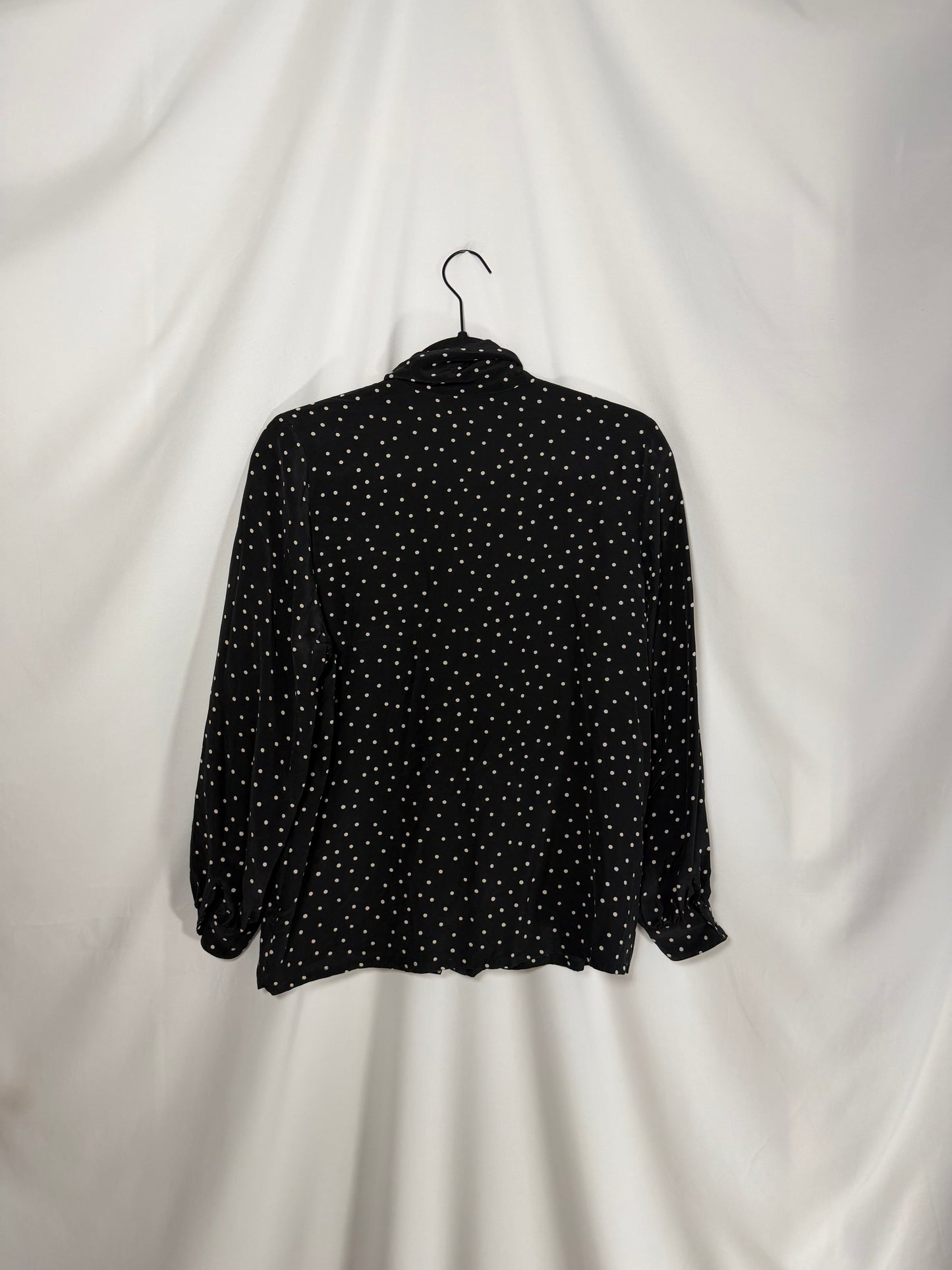 1980's Rosette Polka Dot Long Sleeve Blouse- Size S/M