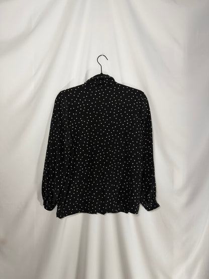 1980's Rosette Polka Dot Long Sleeve Blouse- Size S/M