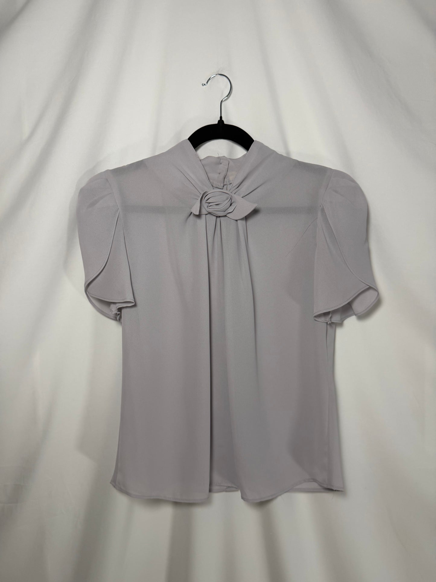 1980's Femme Rose Detail Tulip Sleeve Blouse- Size S