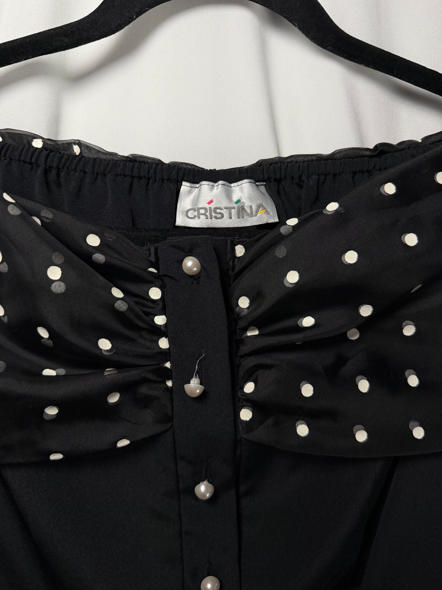 1980's Off The Shoulder Polka Dot Pearl Button Up Top- Size S/M