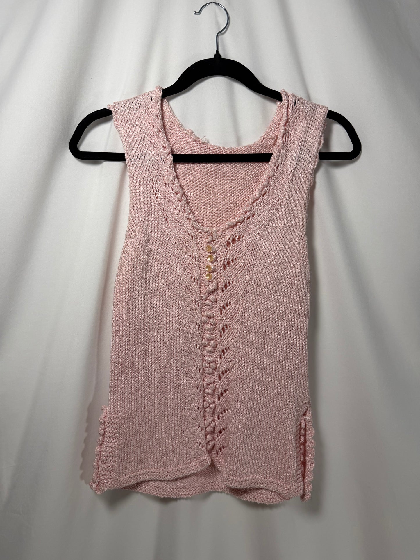 1990's Light Pink Crochet-like Sweater Tank Top- Size XS/S