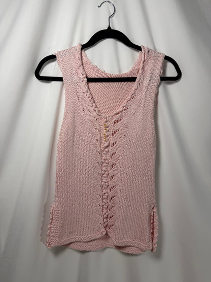 1990's Light Pink Crochet-like Sweater Tank Top- Size XS/S