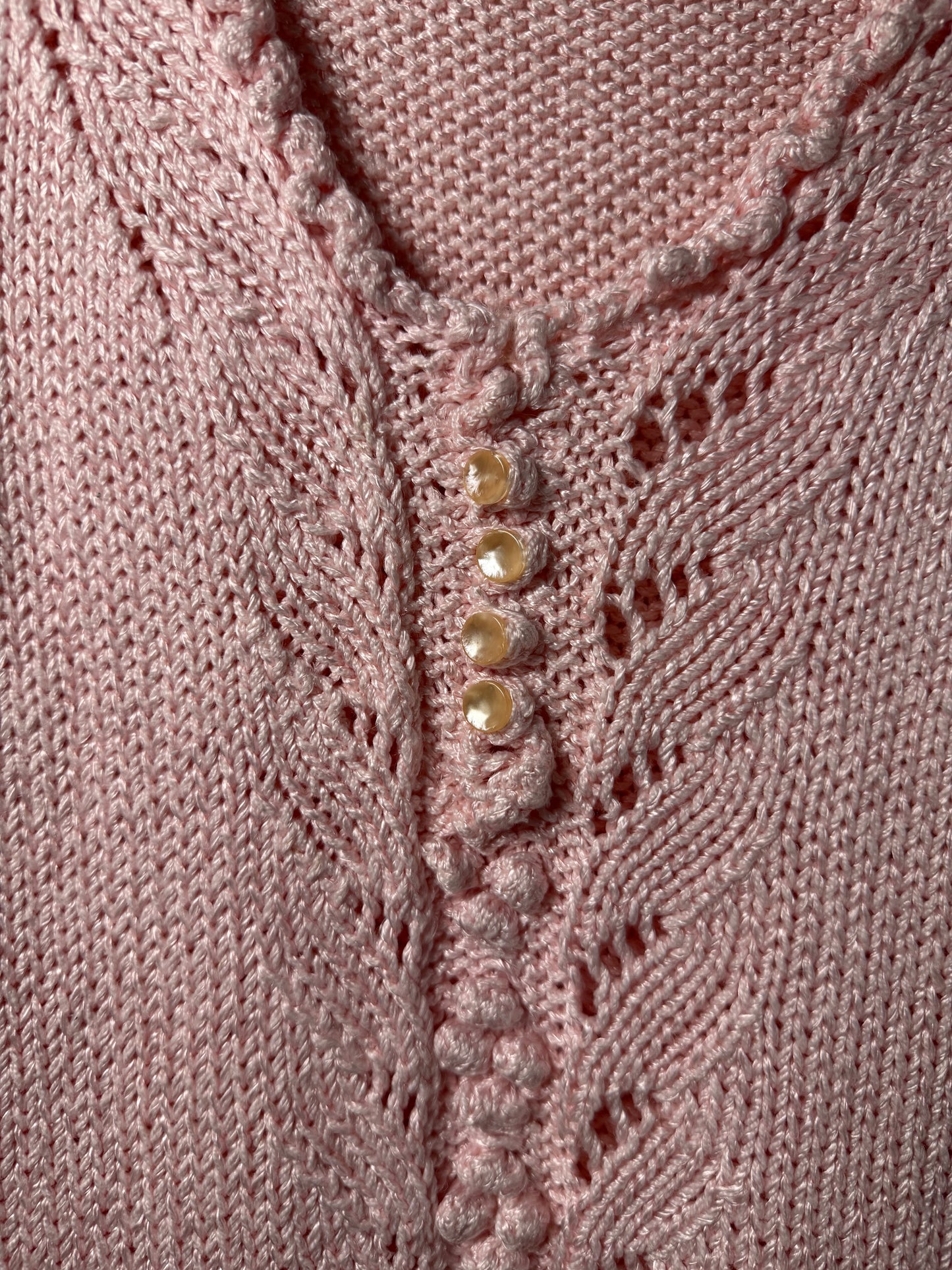 1990's Light Pink Crochet-like Sweater Tank Top- Size XS/S