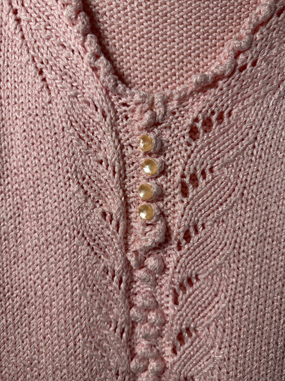 1990's Light Pink Crochet-like Sweater Tank Top- Size XS/S