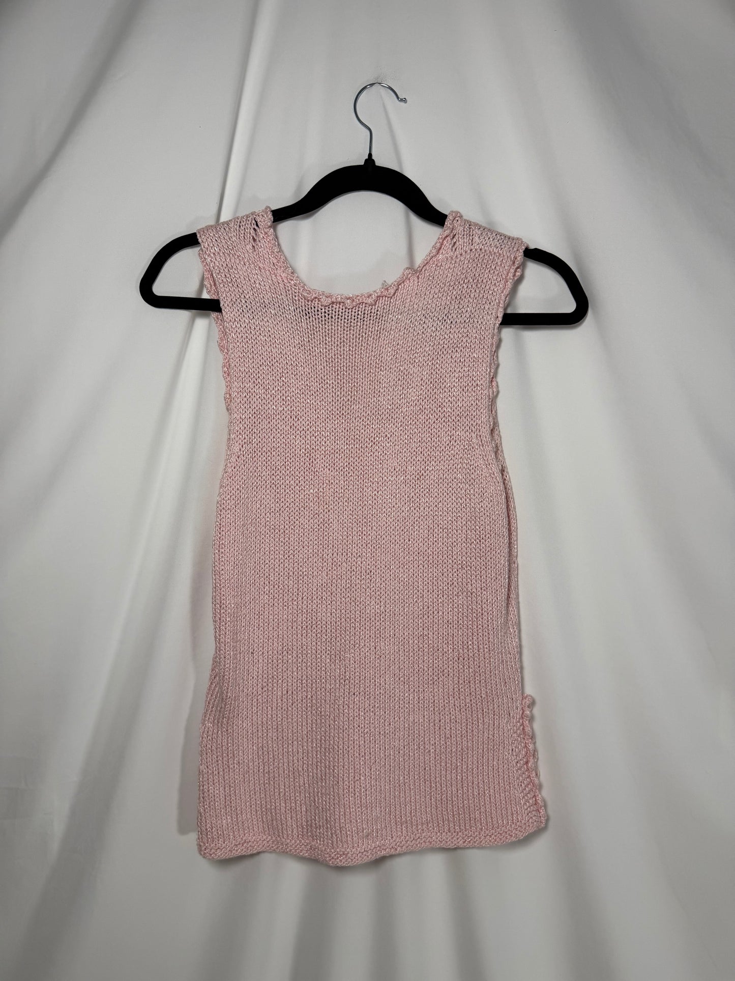1990's Light Pink Crochet-like Sweater Tank Top- Size XS/S