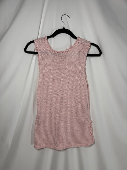 1990's Light Pink Crochet-like Sweater Tank Top- Size XS/S