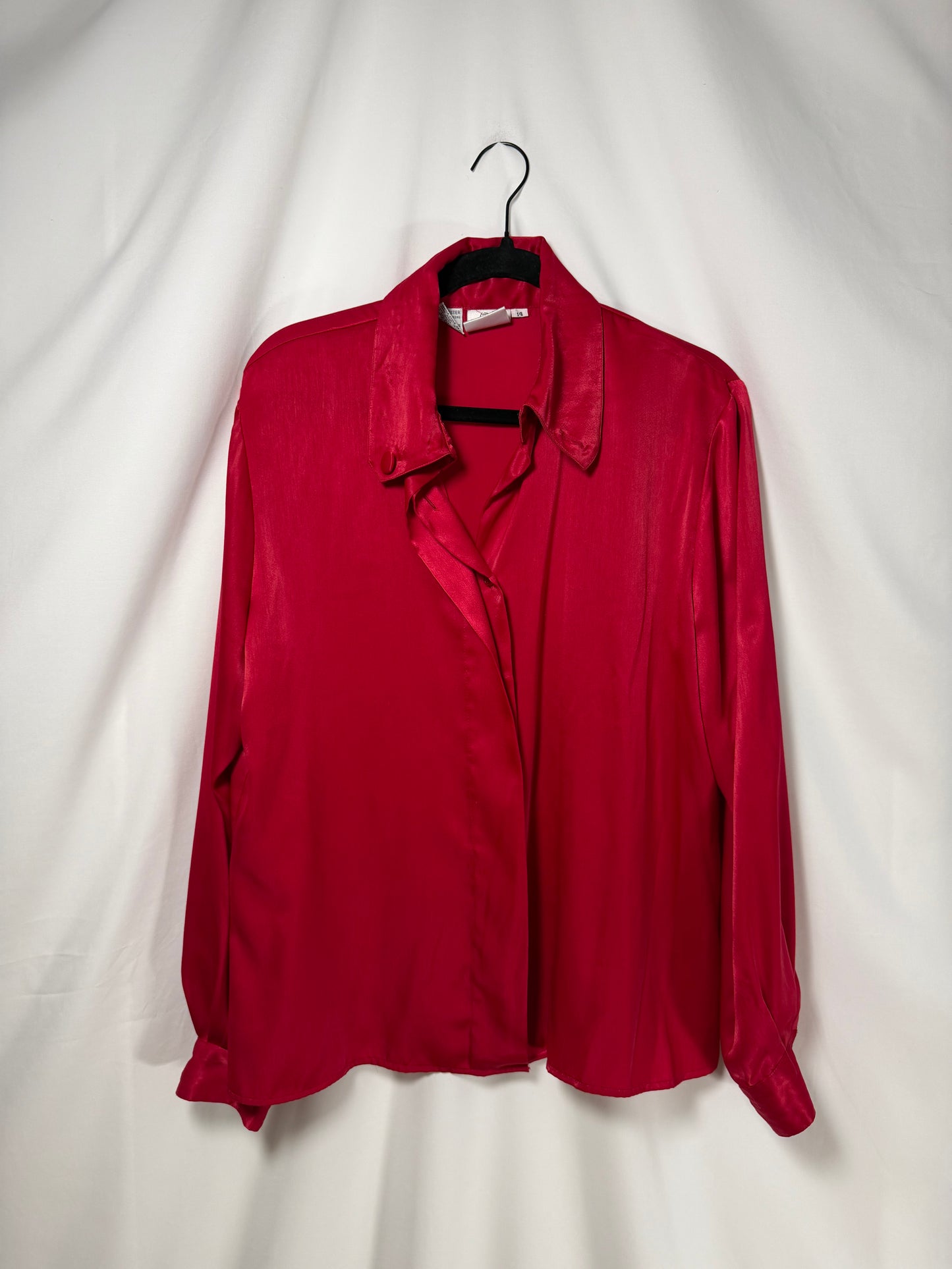 1980's Satin Collared Long Sleeve Blouse- Size 14/L