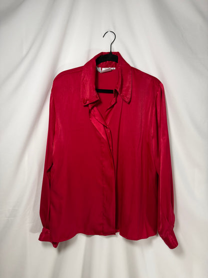 1980's Satin Collared Long Sleeve Blouse- Size 14/L