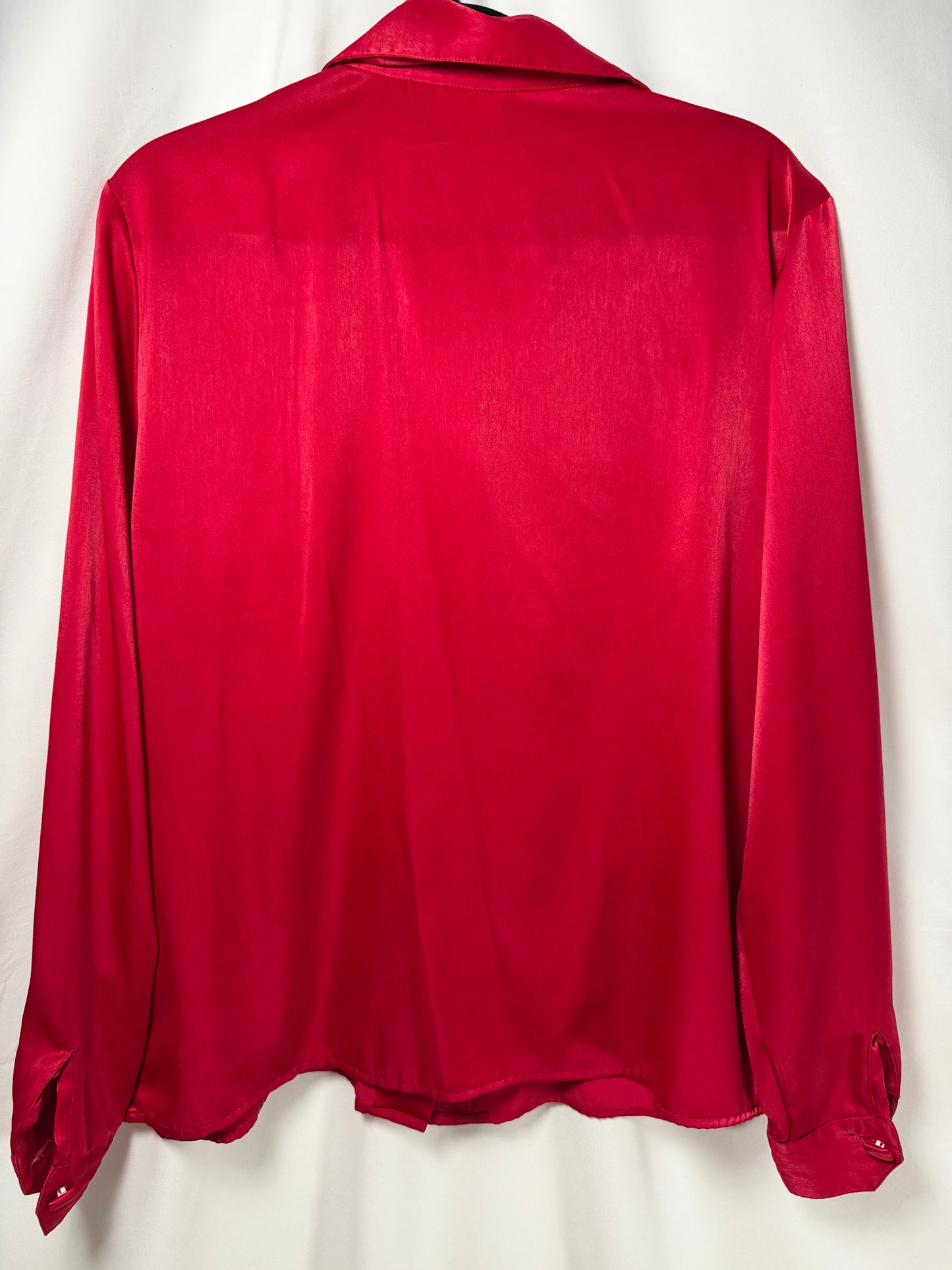 1980's Satin Collared Long Sleeve Blouse- Size 14/L