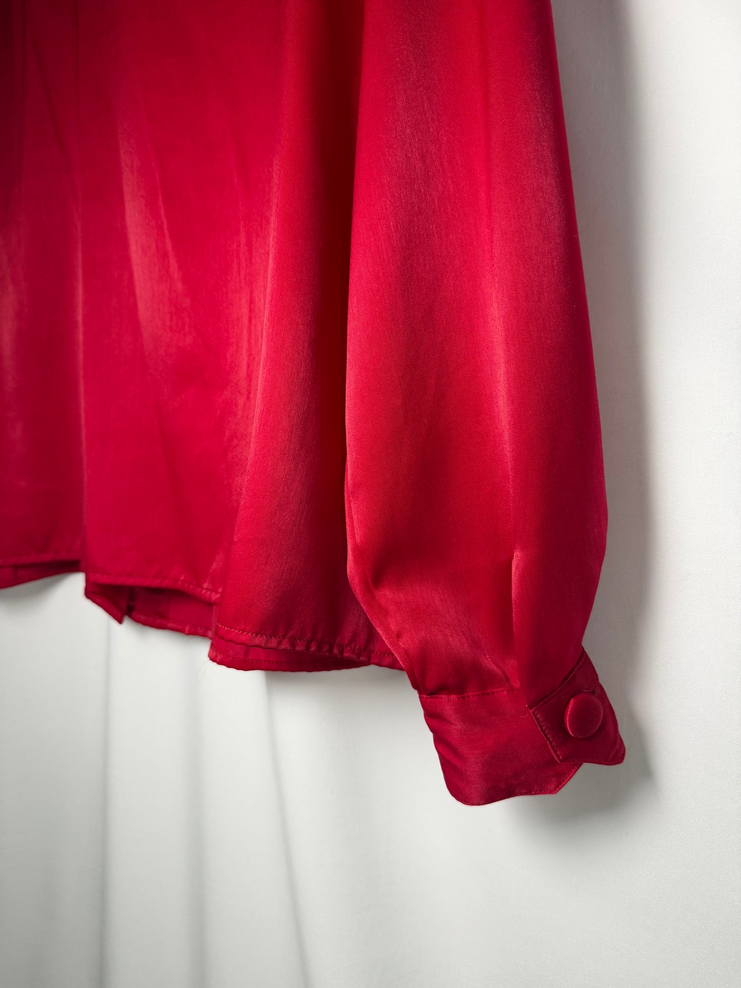 1980's Satin Collared Long Sleeve Blouse- Size 14/L