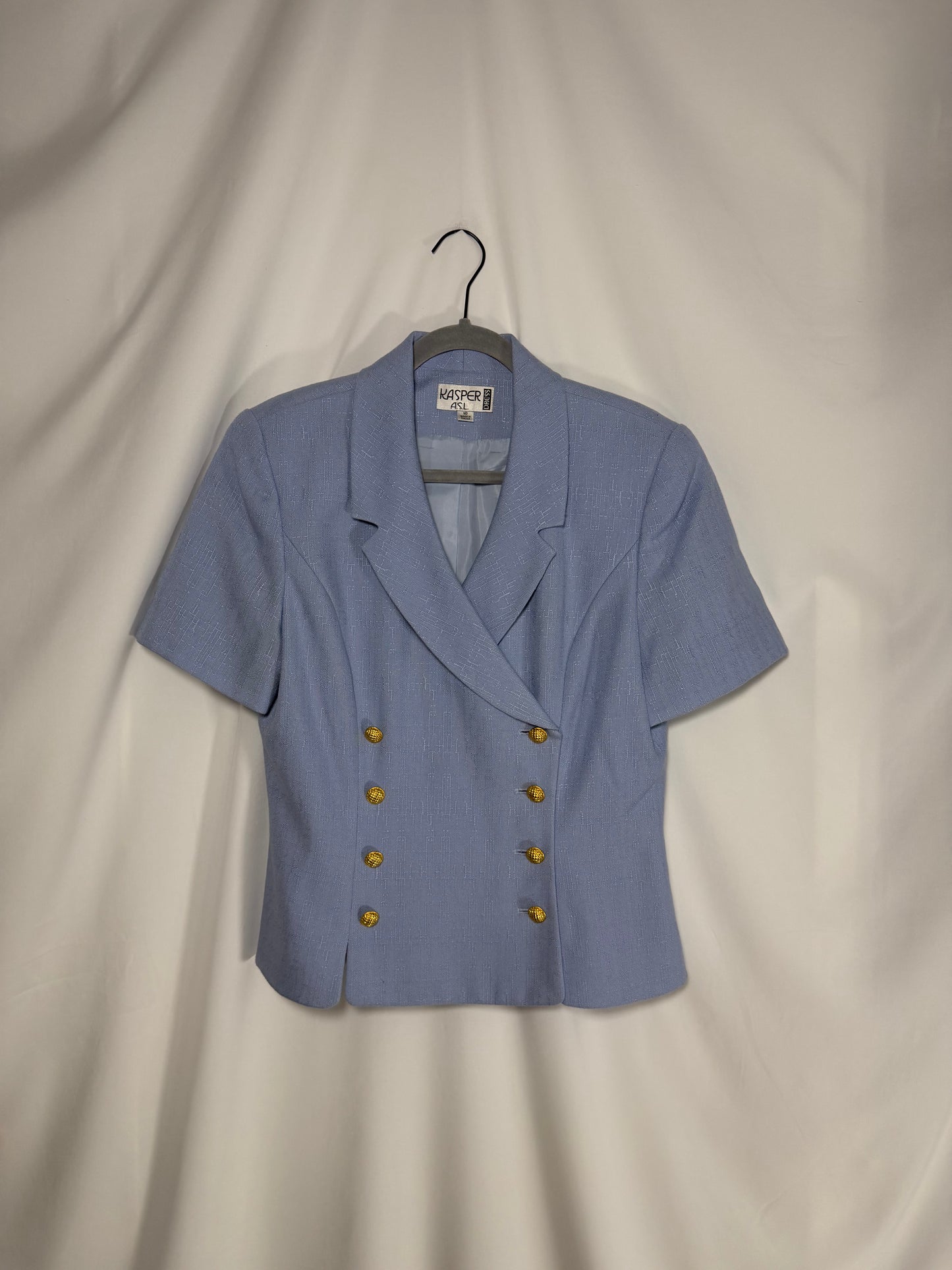 1980's Short Sleeve Double Breasted Light Blue Twill Shirt Jacket- Size 10
