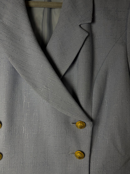1980's Short Sleeve Double Breasted Light Blue Twill Shirt Jacket- Size 10
