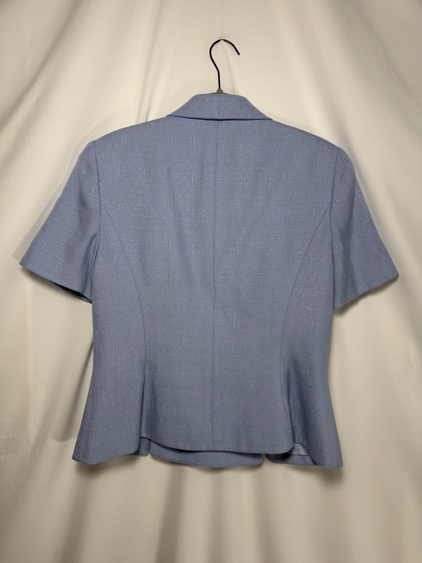 1980's Short Sleeve Double Breasted Light Blue Twill Shirt Jacket- Size 10