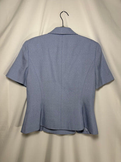 1980's Short Sleeve Double Breasted Light Blue Twill Shirt Jacket- Size 10