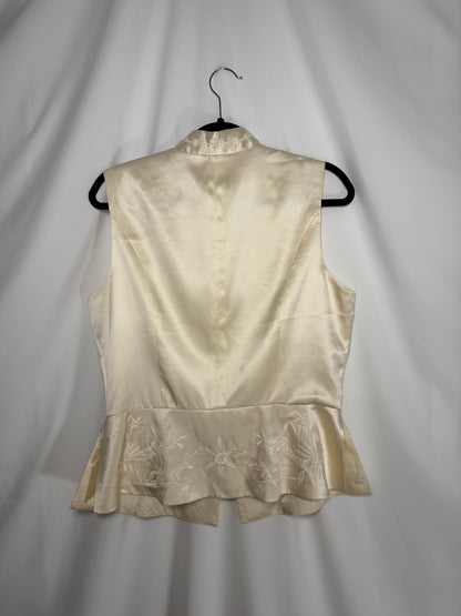 1990's 100% Silk Mandarin Collar Embroidered Vest/Top- Size 14 or M/L