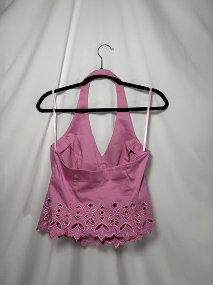 Y2K Caché Pink Cutwork Button Front Vest/Halter Top- Size 8/M