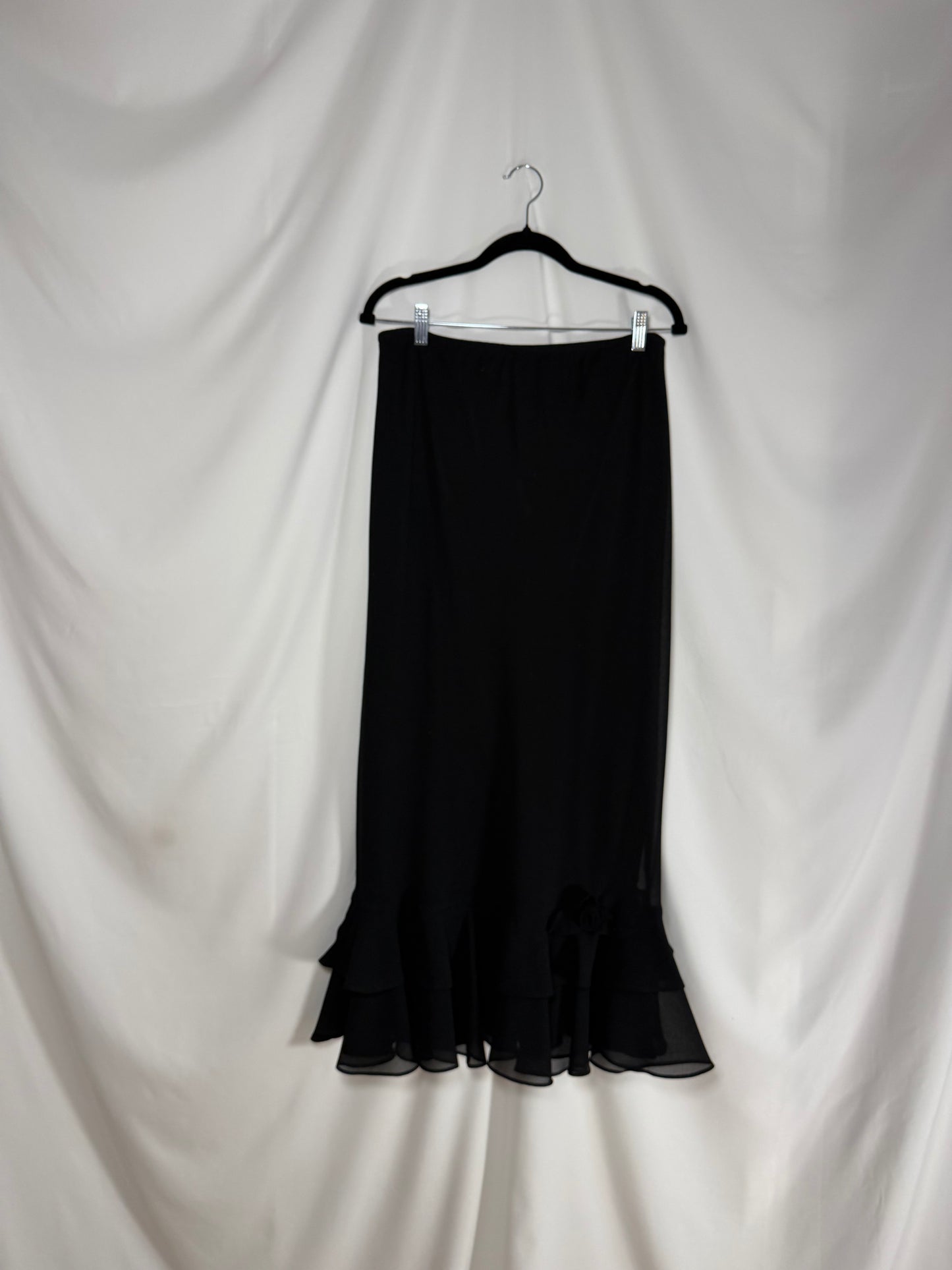 1990's Midi Tiered Ruffle Skirt With 3D Rosette - Size 10