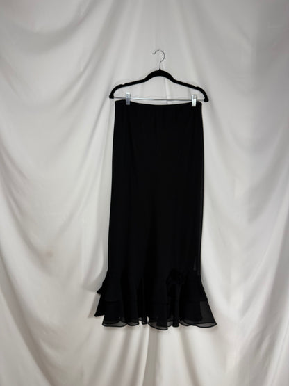 1990's Midi Tiered Ruffle Skirt With 3D Rosette - Size 10