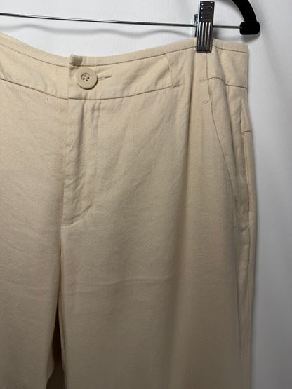 Y2K Linen Blend Low Rise Wide Leg Off-White Pant- Size 6/M