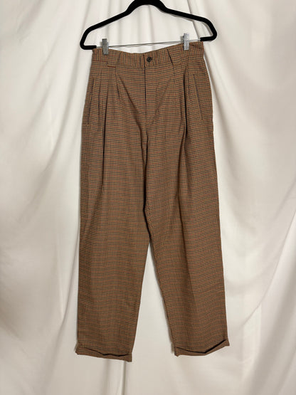 Vintage 1990's 100% Cotton Plaid Liz Claiborne Pleated Carrot Shape Trousers- Size 12/M