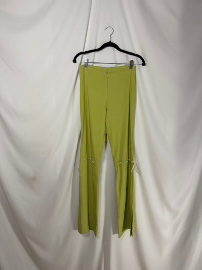 Y2K Caché Bow Detail Green Flare Pants- Size XS/S