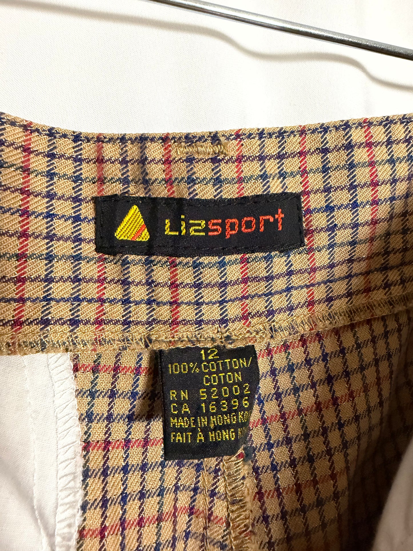 Vintage 1990's 100% Cotton Plaid Liz Claiborne Pleated Carrot Shape Trousers- Size 12/M