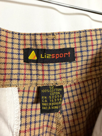 Vintage 1990's 100% Cotton Plaid Liz Claiborne Pleated Carrot Shape Trousers- Size 12/M