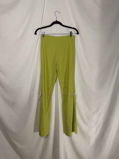 Y2K Caché Bow Detail Green Flare Pants- Size XS/S