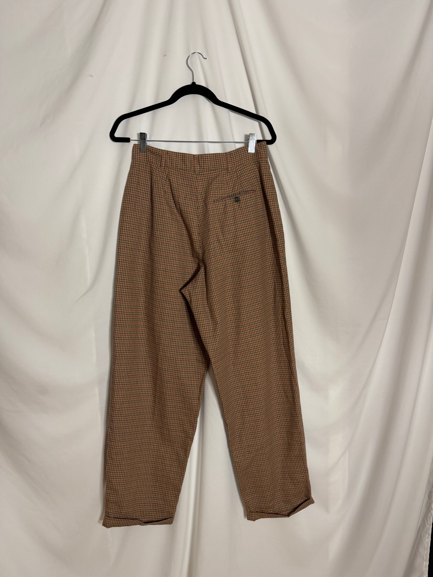 Vintage 1990's 100% Cotton Plaid Liz Claiborne Pleated Carrot Shape Trousers- Size 12/M