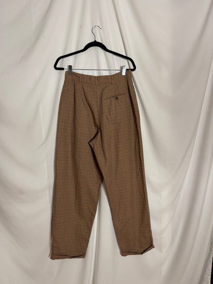 Vintage 1990's 100% Cotton Plaid Liz Claiborne Pleated Carrot Shape Trousers- Size 12/M